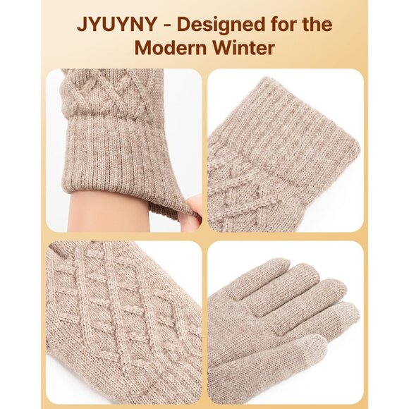 🆕Women Beige Winter Warm Touchscreen Texting Knit Thermal Wool Lining Gloves - Picture 8 of 8